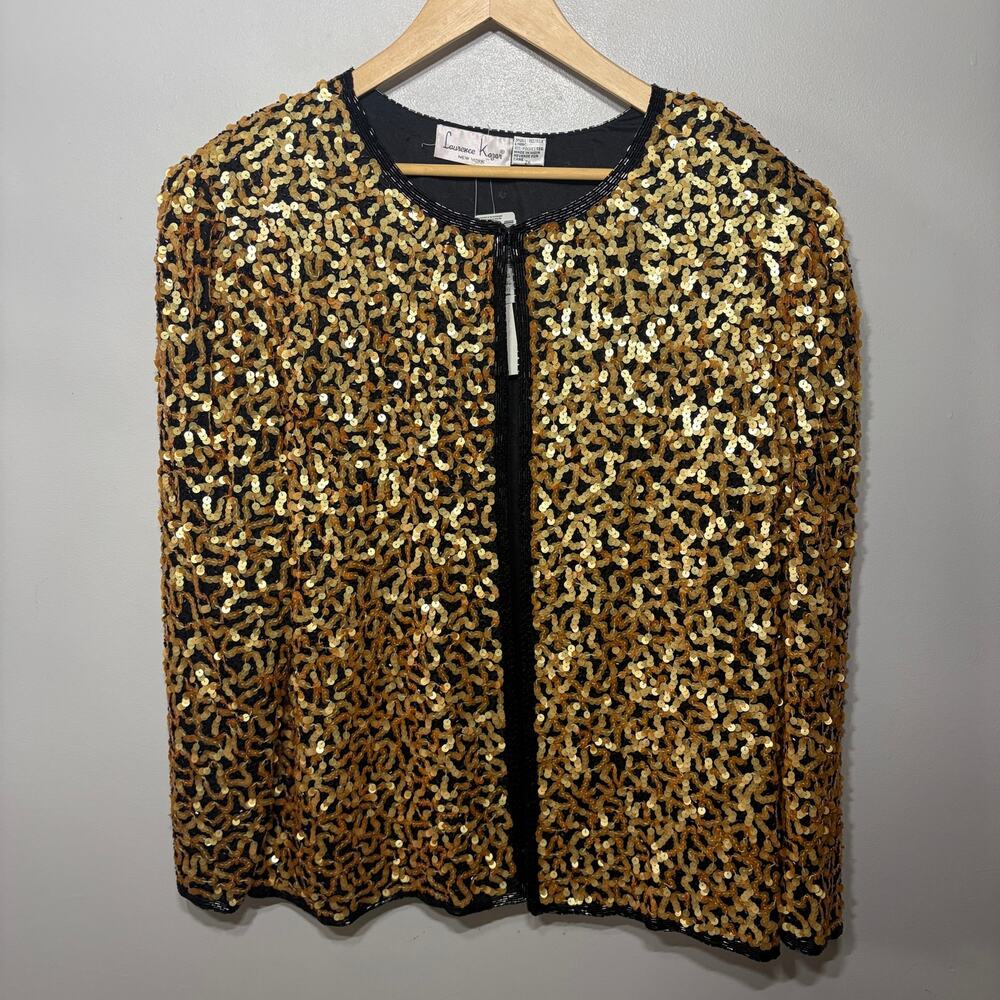 VTG NWT Lawrence Kazar Jacket Deadstock Black Silk Gold Sequin Evening Formal 2X
